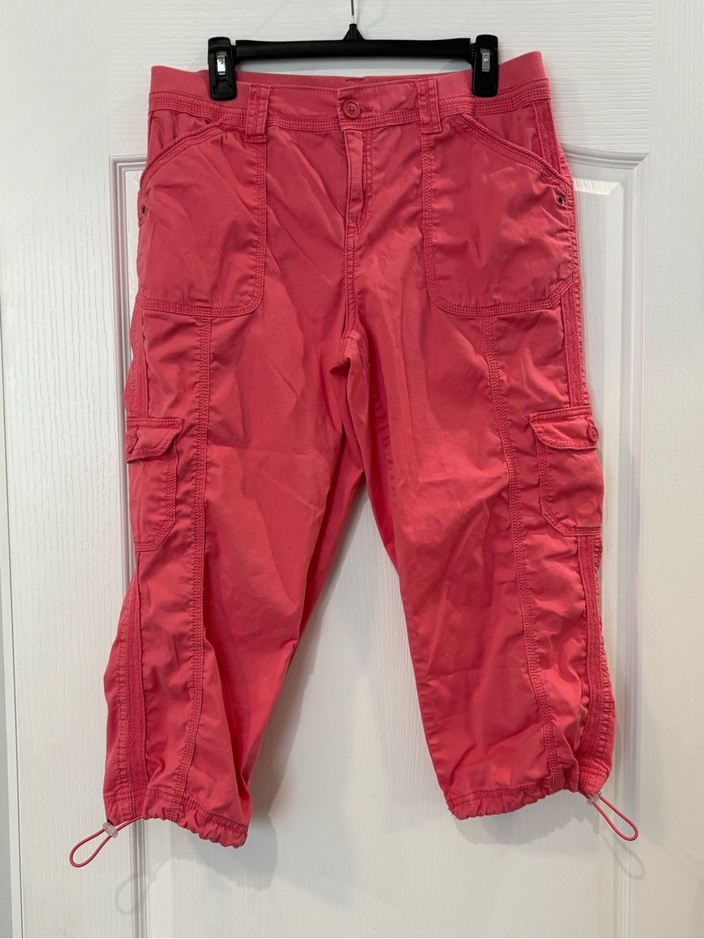 Coral Pink Cargo Capris with Drawstring Hem, Size 10